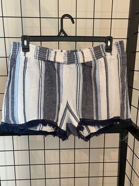 No Boundaries Navy and White Striped Fringe Hem Shorts